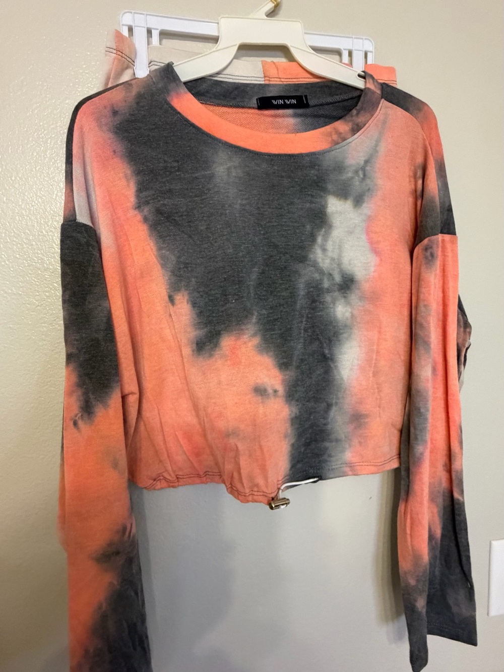 WinWin Coral Orange & Charcoal Tie-Dye Cropped Sweatshirt and short